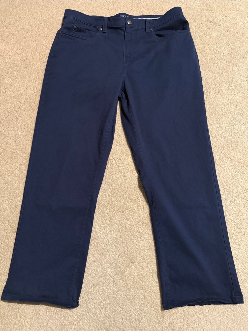 crown & ivy navy trousers with embossed brass button